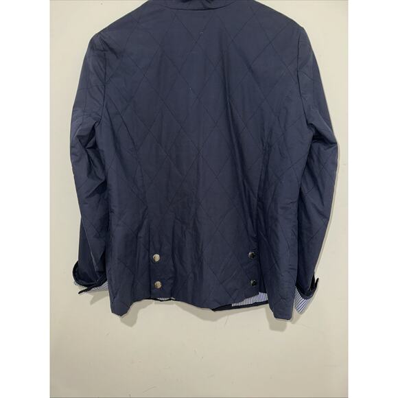 Brooks Brothers Quilted Jacket Women 10 Navy Blue Mock Neck Zipper Pockets Snap - Picture 5 of 7